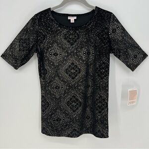 Lularoe Elegant Collection Gigi Top XS XSmall Black Velvet Gold Metallic NEW